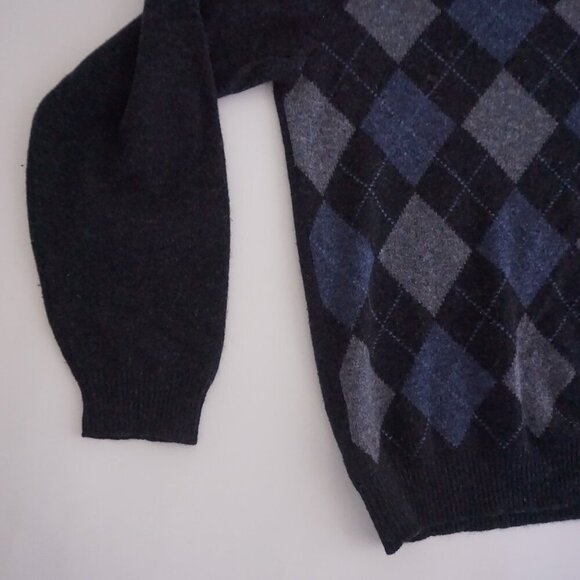 Vintage '90S Brooks Brothers Navy Argyle 100% Lambswool V-Neck Knit Sweater L - Picture 8 of 10